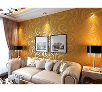 KeTian Modern Luxury 3D Abstract Curve Wallpaper Flocking non tessuto per soggiorno/camera da letto Rotolo di carta da parati 0.7m (2.29 'W) x 8.4m (27.56' L) = 5.88㎡ (63.11 sq.ft) (Gold & Yellow)