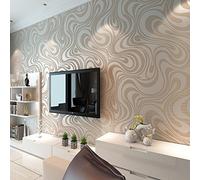 KeTian, moderna e lussuosa, 3D, curva astratta, tessuto non tessuto, carta da parati a strisce floccata per il soggiorno/camera da letto 0,7 m x 8,4 m (27,56' L) = 5,88㎡(grigio crema argento)
