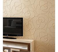 KeTian moderno minimalista 3D Rose Flower non tessuto profondo rilievo strutturato camera da letto soggiorno carta da parati rotolo beige colore 0.53 m (1.73 'W) x 10 m (32.8' L) = 5.3m2 (57 sq.ft)