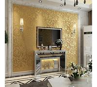 KeTian rotolo di carta da parati con dettaglio di moderno e lussuoso vittoriano damascato strutturato in rilievo per soggiorno camera da letto in tessuto non tessuto Gold Yellow 0.53mx10m= 5.3m2