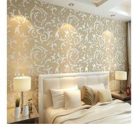 KeTian rotolo di carta da parati con dettaglio di moderno e lussuoso vittoriano damascato strutturato in rilievo per soggiorno camera da letto in tessuto non tessuto Beige 0.53mx10m= 5.3m2
