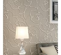 Ketian rullo di carta da parati moderna, minimalista con rosa 3D in tessuto non tessuto a rilievo per soggiorno camera da letto Cream&Gray 0.53mx10m=5.3m2