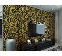 KeTian strisce di pregiata carta da parati moderna design con curve astratte 3D in tessuto non tessuto floccato rotolo di carta da parati per 0.7m x8.4 m=5.88 m² Black&Gold