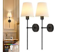 Ketom 2 Pezzi Applique da Parete Interno Vintage, Applique Senza Fili da Muro Ricaricabile, Plafoniere da Parete Interno, Lampada da Mmuro a Batteria con Telecomando, 8 RGB Dimmerabile, Nero
