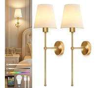 Ketom 2 Pezzi Applique da Parete Interno Vintage, Applique Senza Fili da Muro Ricaricabile, Plafoniere da Parete Interno, Lampada da Mmuro a Batteria con Telecomando, 8 RGB Dimmerabile, Oro
