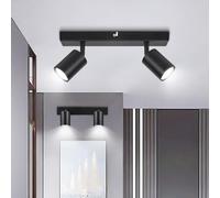 Ketom 2 Pezzi Faretti da Soffitto Orientabili Nero, GU10 Lampada Faretti Led Soffitto Moderna, Plafoniera LED con 2 Faretti per Cucina, Cameretta, Senza Lampadina