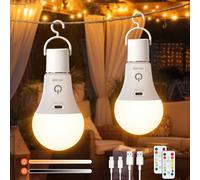 Ketom 2 Pezzi Lampadina LED Ricaricabile USB, E27 Lampadina con Telecomando, Lampada da 7W, 3 Temperature Colore & Dimmerabile, Timer, per Campeggio Illuminazione di Emergenza Lampade da Scrivania