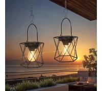 Ketom 2 Pezzi Lanterna Solare da Esterno, IP65 Impermeabile Lampada Solare da Giardino, Lampada da Esterno, Appendere/In Piedi, per Balcone Terrazza Festa Decorazione, Bianco Caldo, Forma a X