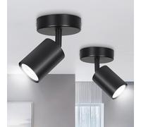 Ketom Faretti LED Soffitto GU10, 2 x Faretto LED Interno Orientabile 1 Luci | Binario Faretti Soffitto Nero, Moderno Lampadario Faretto Cucina, Faretti da Soffitto, Rotondo, Senza Lampadina
