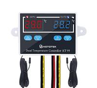 KETOTEK Doppio Regolatore di Temperatura Digitale DC 12V con 2 impermeabile Sonde, Riscaldamento e Raffreddamento Termostato Termoregolatore per Acquario Incubatrice Serra