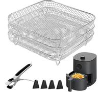 Kettion Friggitrice ad aria in acciaio inox 304, impilabile a 3 strati, griglia da 20 cm, per friggitrice ad aria calda, accessori per friggitrice ad aria calda, 5,5 l, 6 l