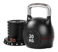 Kettlebell Regolabile 7 in 1, 20 kg Kettlebell con 7 Livelli di Peso, Manubrio per Allenamento a Casa & Fitness, Ideale per Allenamento Completo del Corpo, Compatto & Salvaspazio (Nero, 20 kg)