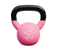 Kettlebell rosa 6kg con manico ergonomico e base piatta.