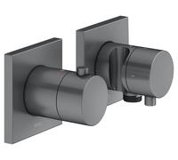 KEUCO EDITION 11 Set de robinetterie thermostatique encastrée pour 2 consommateurs avec raccord de flexible et support de douche, 51153131222, 51153131222, Colorazione: Nero cromato nero spazzolato