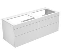 KEUCO EDITION 400 Meuble sous-lavabo, double lavabo, 4 tiroirs, avec 2x1 trou pour robinet 1400x546x535mm, 31575820100, 31575820100, Corpo/Fronte: Bianco laccato lucido / Tartufo lucido vetro lucido