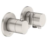 KEUCO EDITION 400 Set de robinetterie thermostatique à encastrer 3 voies avec raccord de flexible et support de douche, 51553051231, 51553051231, Colorazione: nichel spazzolato