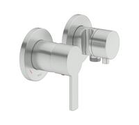 KEUCO PLAN blue Set mitigeur monocommandé à encastrer 2 voies avec raccord de flexible et support de douche, 53951061221, 53951061221, Colorazione: finitura acciaio inox