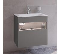 KEUCO STAGELINE Meuble sous-lavabo, 1 tiroir frontal, 650x625x490mm, avec éclairage LED, 32852290100, 32852290100, Corpo/Fronte: Inox laccato satinato opaco / Inox vetro satinato
