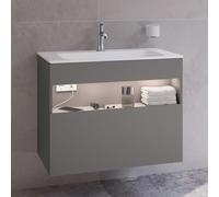 KEUCO STAGELINE Meuble sous-lavabo, 1 tiroir frontal, 800x625x490mm, avec éclairage LED, 32862290100, 32862290100, Corpo/Fronte: Inox laccato satinato opaco / Inox vetro satinato