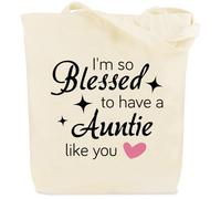 kEUkunHA Borsa tote in tela per zia, borsa per la spesa riutilizzabile, regalo di Natale per zia, regalo per la festa della mamma, regalo di compleanno per zia, regalo di compleanno per zia, Naturale