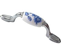 KEuLen Maniglie per Mobili Vintage, Maniglia for mobiletto floreale Blossom White Dresser Pulls Pomello for cassetto cromato lucido Maniglia for mobiletto in ceramica Comò in porcellana(Blue,L:4.9)