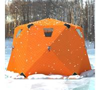 KEuLen Tenda da Pesca sul Ghiaccio, Tenda Portatile Ice Shanty, Riparo Pop-up for 6-8 Persone con 6 finestre di Ventilazione Rimovibili e Borsa for Il Trasporto(Orange)