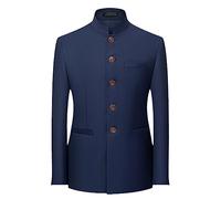 keusyoi Abiti Tunica Cinese da Uomo Giacca Formale con Collo alla Coreana Giacca da Uomo Tinta Unita Giacca da Uomo Slim Fit Giacca da Uomo Zhongshan