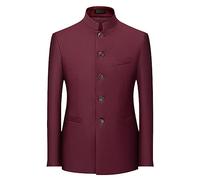 keusyoi Abiti Tunica Cinese da Uomo Giacca Formale con Collo alla Coreana Giacca da Uomo Tinta Unita Giacca da Uomo Slim Fit Giacca da Uomo Zhongshan