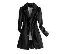 keusyoi Autunno Trench Donne Monopetto Cappotto Primavera Donne Turn-Down Collare Trench Soprabito Giacca A Vento Capispalla, Nero , L