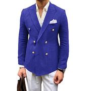 keusyoi Blazer in Lino da Spiaggia Estivo Giacca Casual Doppiopetto Glod Giacca da Uomo Slim Fit Giacca da Cappotto Sociale da Uomo