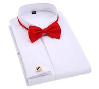 keusyoi Camicia da uomo a maniche lunghe da smoking da matrimonio, con gemelli francesi, camicia rossa, 5501 Bianco, M