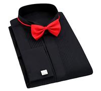 keusyoi Camicia da uomo a maniche lunghe da smoking da matrimonio, con gemelli francesi, camicia rossa, 5504 Nero, L