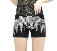 keusyoi Pantaloncini da donna in denim nero con paillettes nappe Streetwear a vita alta slim fit jeans casual alla moda, 1, S