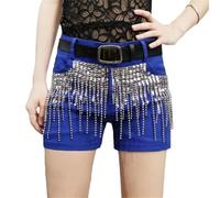 keusyoi Pantaloncini da donna in denim nero con paillettes nappe Streetwear a vita alta slim fit jeans casual alla moda, Blu, XS