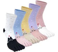 Kevaler Donna Calzini Corte con Dita Separate Cotone Sportive Calzini Socks Divertenti Fantasia Motivo Colorati Carino Animali Righe Taglia : 35-40/5 Paia