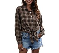 KevaMolly Camicie in flanella a maniche lunghe a quadri da donna vestibilità ampia camicia con bottoni casual in flanella top, Plaid Z15 Marrone, S