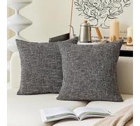 Kevin Textile - Federa per cuscino in lino a tinta unita, morbida, resistente, alla moda, a righe, con stelle, 66 x 66 cm, set da 2, colore: nero