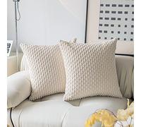 Kevin Textile - Set di 2 federe decorative in velluto a coste a righe per divano, 45,7 x 45,7 cm, colore: crema