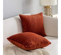 Kevin Textile - Set di 2 federe per cuscini autunnali in velluto a coste super morbido, fatte a mano, decorative, per stagionali e autunno, mattoni bruciati, 45 cm