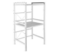 KEVO Supporto estensibile in metallo per forno a microonde a 2 strati, estensibile, per spezie, conserve, bottiglie, fino a 25 kg (40/64 x 36,5 x 78 cm (bianco)