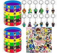 KEVRDRT 74 Pezzi Regalini Fine Festa Compleanno R-oblox, R-oblox Gadget Compleanno Bambina, Regalino Compleanno Bambini Invitati Gadget da Festa con Adesivi Braccialetto Portachiavi