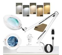 Kevsuvqin Lampada con Lente di Ingrandimento Professionale, 10x Lente di Ingrandimento con Luce, Base Extra Larga e Clip in Metallo, 5 Modalità Colore, 10 di Luminosità