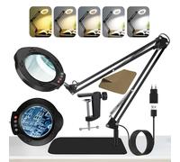 Kevsuvqin Lampada con Lente di Ingrandimento Professionale, 10x Lente di Ingrandimento con Luce, Base Extra Larga e Clip in Metallo, 5 Modalità Colore, 10 di Luminosità