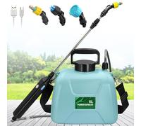 Kevsuvqin Pompa Irroratrice a Batteria 5Litri, 5V/2400mAh Spruzzatore a Pressione Elettrico, Nebulizzatore Piante con 3 Ugelli Multifunzionale, Spruzzino Nebulizzatore Acqua Retrattile per Irrigazione