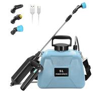 Kevsuvqin Pompa Irroratrice a Batteria 5Litri, 7.4V/2.4Ah Spruzzatore a Pressione Elettrico, Nebulizzatore Piante con 3 Ugelli Multifunzionale, Spruzzino Nebulizzatore Acqua Retrattile per Irrigazione