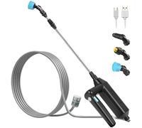 Kevsuvqin Pompa Irroratrice a Batteria 7.4V/2400mAh, Spruzzatore a Pressione Elettrico, Nebulizzatore Piante con 3 Ugelli e Tubi da 8M, Spruzzino Nebulizzatore Acqua Retrattile per Irrigazione