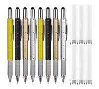 KEWAYO 8 pezzi penna multiutensile 6 in 1, con 10 blu / 10 nero ricariche sostituibili, Con stilo touchscreen superiore, cm pollici righello, livella, cacciavite, per gli uomini e donne
