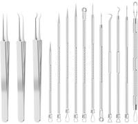 KEWAYO Estrattore professionale di punti neri - Kit comedoni 14 pezzi custodia metallica e pinzetta di precisione per la cura della pelle