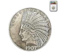 KEWEIYASW 1907 1 Piece Morgan Indian Head Ten Dollars US Indian Penny Coins Old Coin Replica Collection United States of America Souvenir Party Gifts