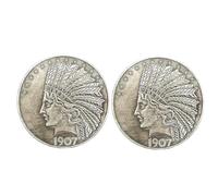KEWEIYASW 1907 Antique Liberty Indian Head Ten-Dollars Coin - Great American Commemorative Old Coins Discover History of US Coins Perfect Quality 1 oz 2 Pieces